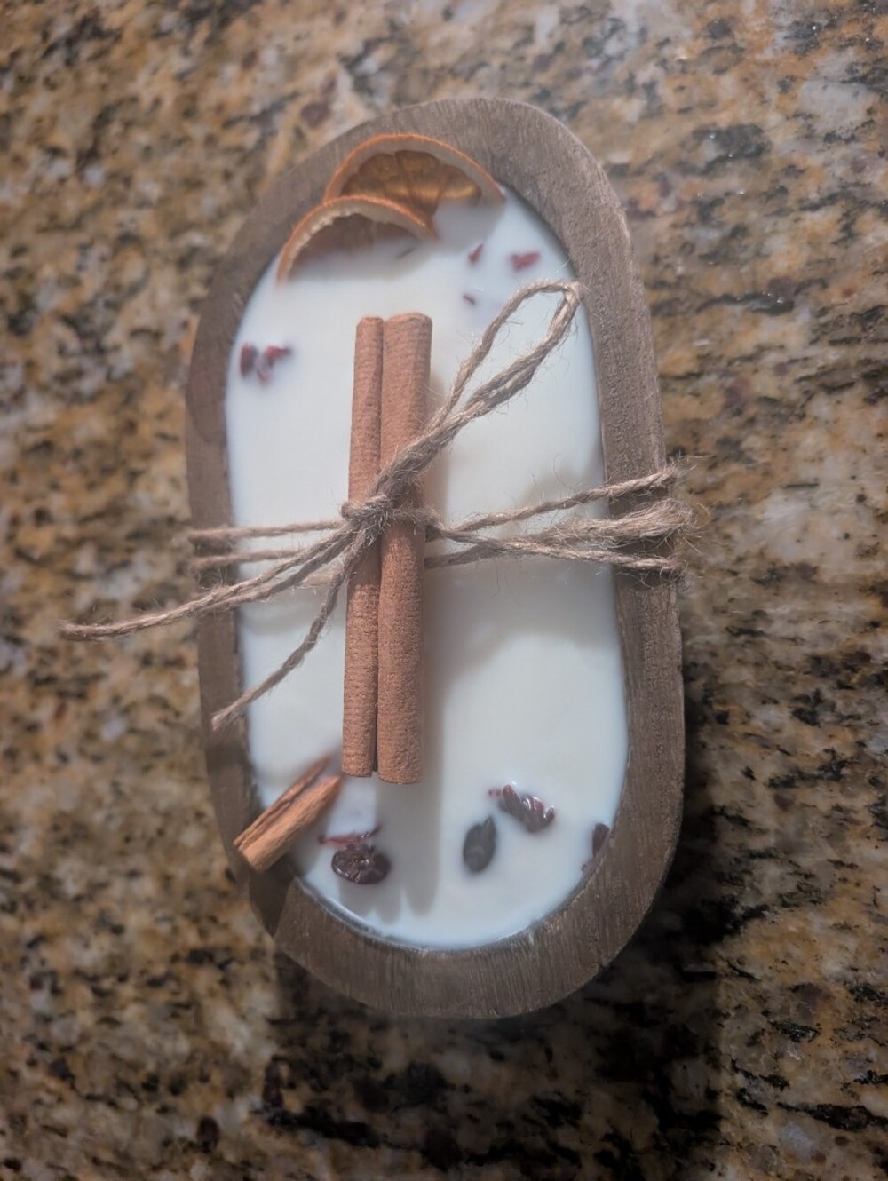 Handmade Cinnamon & Twine Soy Candle in Wooden Dough Bowl-Scent Gingerbread
